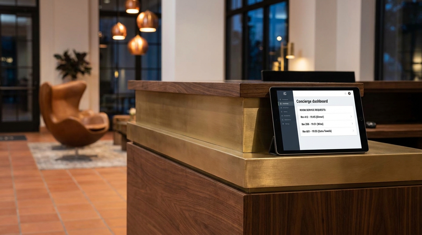 Concierge dashboard on reception tablet